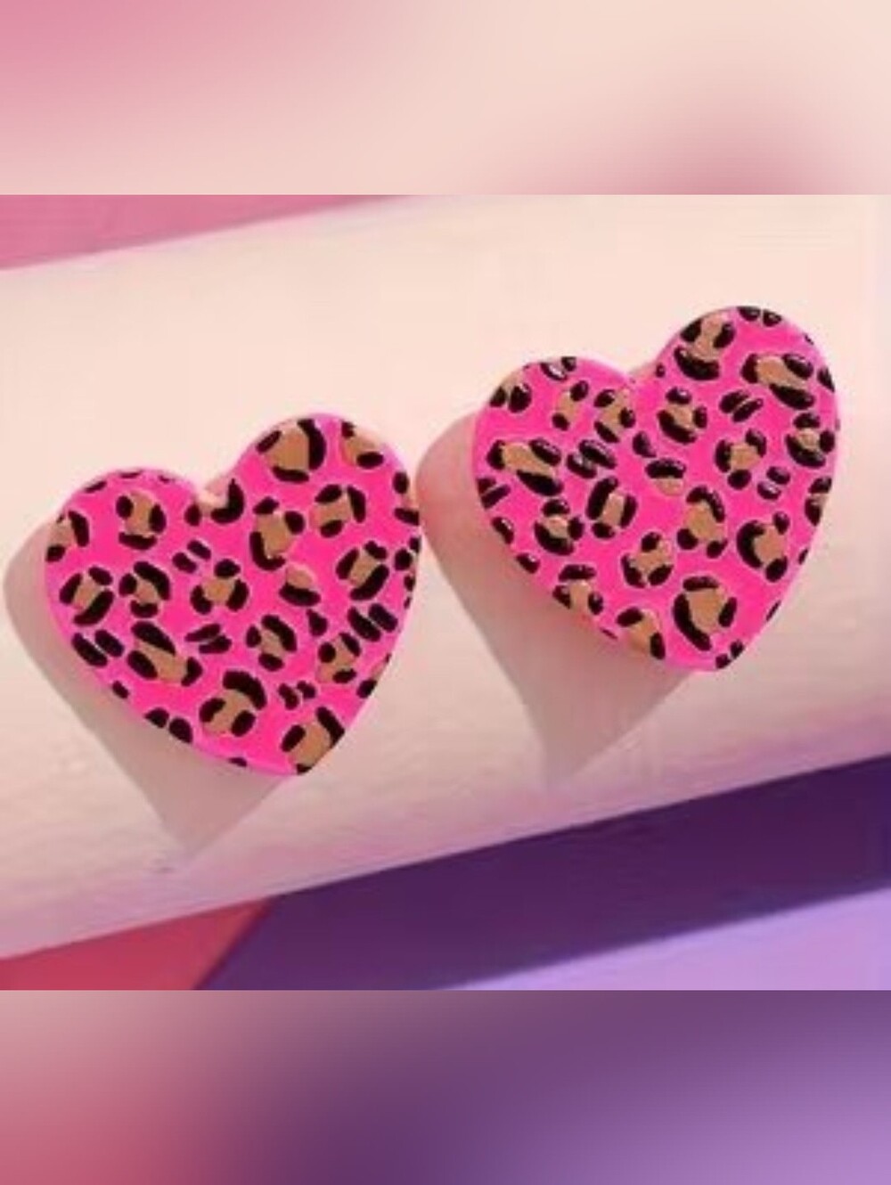 Pink Leopard Heart Shaped Stud Earrings- NEW!